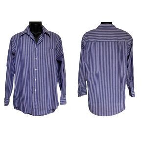 Vintage Christian Dior Blue Red Striped Long Sleeved Dress Shirt Sz 15.5 (32-33)